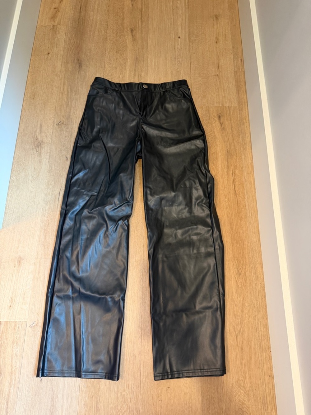 Black Faux Leather Straight-Leg Pants